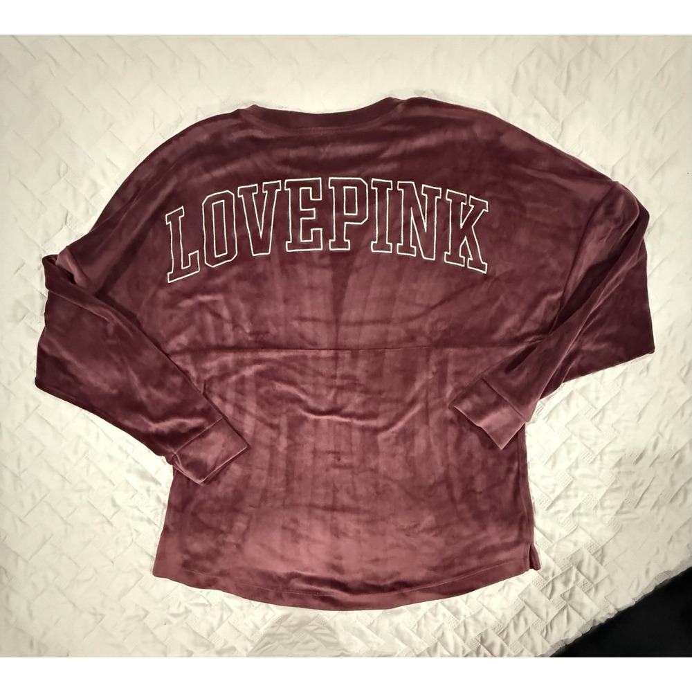 Victoria's Secret PINK Varsity Velour Crew sweatshirt deep burgundy Sized Small